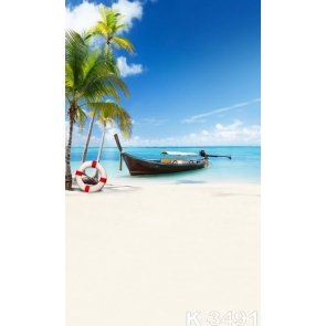 Summer Holiday Coconut Tree Boat Beach Photography Background Props