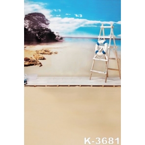 Seaside Wood Ladder by Sandy Beach Camera Backdrops