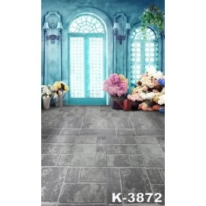 Indoor Grey Floor Tile Flowers Wedding Vinyl Photo Backdrops