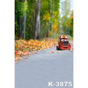 Forest Road Cartoon Car Photo Background Children Vinyl Backdrops