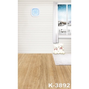 Snowflakes Outside The window Wooden Floor Toy Bear Children Vinyl Backdrops