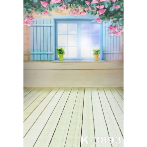 Wooden Floor Window Flowers Photo Background kid's Vinyl Backdrops