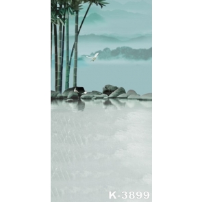 Scenic Mountains Bamboo Birds Wall Background Vinyl Photo Backdrops