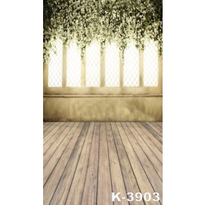 Indoor Plank Floor White Flowers Vinyl Wedding Photography Backdrops