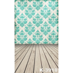 Green Flowers Pattern Wall Of  Vinyl Wooden Photography Backdrop