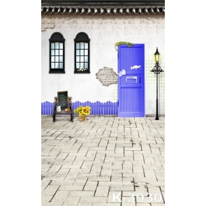 Brick House Purple Door Sunflower Flowerpot For Children Vinyl Backdrops