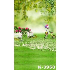  The Green Meadow Is Flower Bicycle Balloon Photo Studio Backdrops