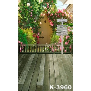 Romantic Outdoor Plank Floor Flowers Vinyl Wedding Photography Backdrops