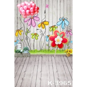 Cartoon Flower Balloon Wooden Wall Floor Children Party Backdrops