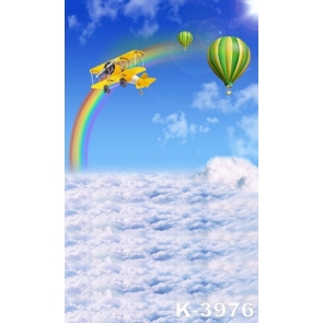 Hot Air Balloon Airplane Rainbow Cloud Backdrop For Children Photography 