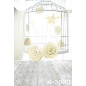 Indoor White Cage Flowers Romantic Vinyl Wedding Photography Backdrops