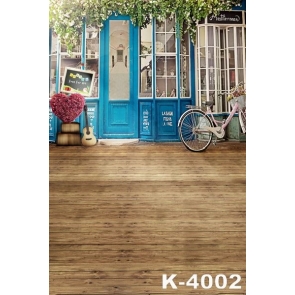 Plank Floor Blue Door Wedding Photo Backdrops Photography Studio Background