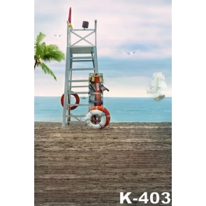 Sailboat Watchtower Seaside Beach Backdrop Background