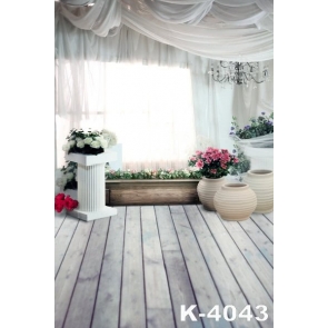 Romantic Indoor Plank Floor Flowers Wedding Vinyl Photography Backdrops