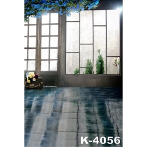 Indoor Glass Window Door Blue Flowers Wedding Studio Photo Backdrops