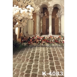 Beautiful Palace Brick Floor Flowers Wedding Studio Photo Backdrops