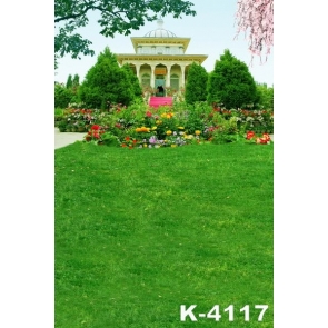 Green Grassland Trees Flowers Outside the Palace Scenic Photographic Backdrops