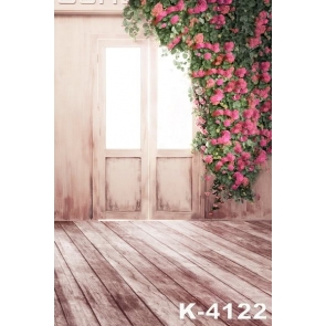 Bright Door Plank Floor Rose Red Flowers Wedding Vinyl Photo Backdrops