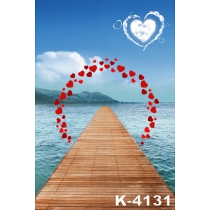 Love Shape Clouds Seawater Wooden Bridge Wedding Backdrops