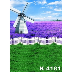 White Windmill Lavender Flowers Garden Backdrop Background for Photography