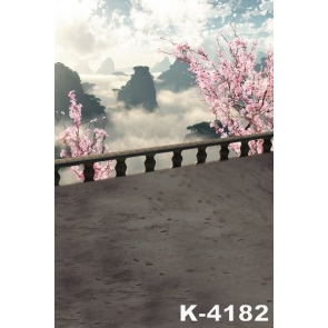Mountaintop in Clouds Flowers Scenic Wall Photo Backdrops