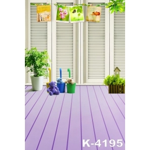 Wood Shutters Purple Floor Stage Backdrop For Children Photography