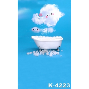 Cute White Clouds Bathtub Blue Background Baby Shower Vinyl Photo Backdrop