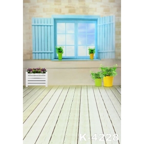 Wood Floor Windowsill Potted Plants Vinyl Children Stage Backdrops