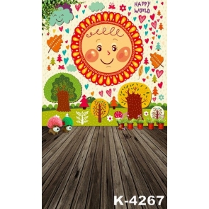 Cartoon Painted World Background Wall Wooden Floor Newborn Photography Backdrops 