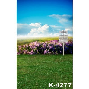 Green Grassland Lavender Flowers Garden White Clouds Scenic Studio Backdrop