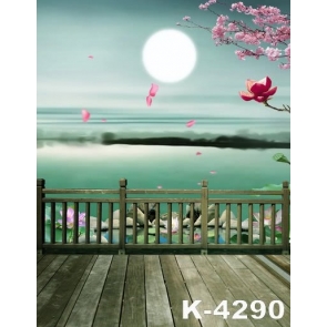Round Moon Lotus Scenic Vinyl Photography Backdrops