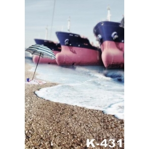 Scenic Pink Ferryboats on the Shore Beach Backdrop