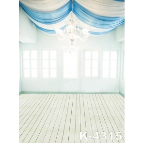 White Blue Ribbons on Ceiling Large Chandelier Wedding Photo Drop Background