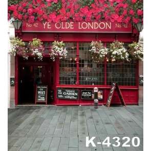 Red Flowers outside London Restaurant Wedding Large Photo Backdrops