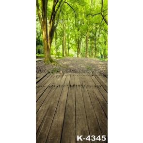 Wood Floor Path in Green Trees Scenic Backdrop for Studio Photography