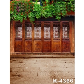 Retro Wood House Green Leaves Flowers Scenic Vinyl Photography Backdrops