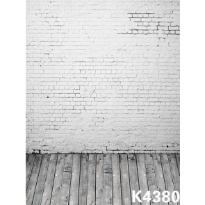 Fashion Combination Wooden Floor White Brick Plain Wall Backdrops