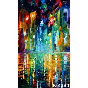 Multicolor Oil Painting Street Building Personalized Backdrop Wall Backdrops