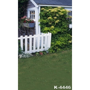 Green Grassland Plants Fence Outside the House Scenic Photo Drop Background