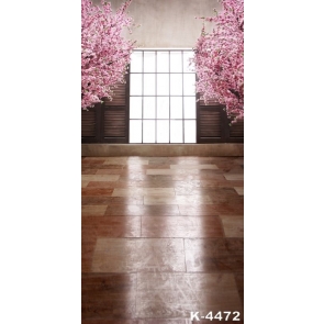 Wood Floor Window Peach Blossom Flowers Photographic Backdrops