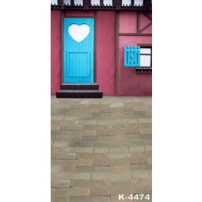 Affordable Brick Red Wall White Heart in Blue Door Vinyl Photography Backdrops