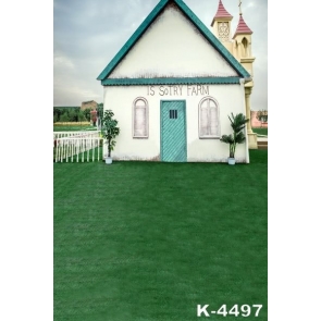 Romantic Green Grassland Small House Wedding Photographic Backdrops