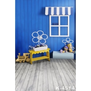 Blue Wooden Wall Window Background Vinyl Baby Shower Backdrop