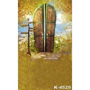 Yellow Leaves Flowers Wood Door Vinyl Photo Backdrops Personalized Backdrop