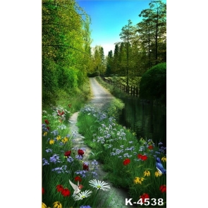 Green Spring Countryside Trees Flowers Scenic Photography Photo Backdrops