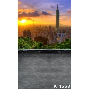 City Landscape Overlooking the City from Mountaintop in Sunset Scenic Backdrop Background