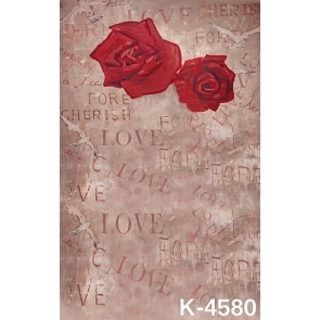 Simple Red Roses Flowers Letters LOVE Photo Wall Backdrop