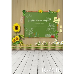 Sunflower Green Blackboard Drawing Baby Photography Backdrops