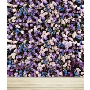 Romantic Purple Blue Pink Flowers Wood Floor Photo Wall Backdrop