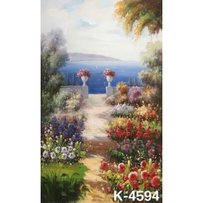 Garden by the Sea Oil Painting Wall Backdrops Photoshoot Background